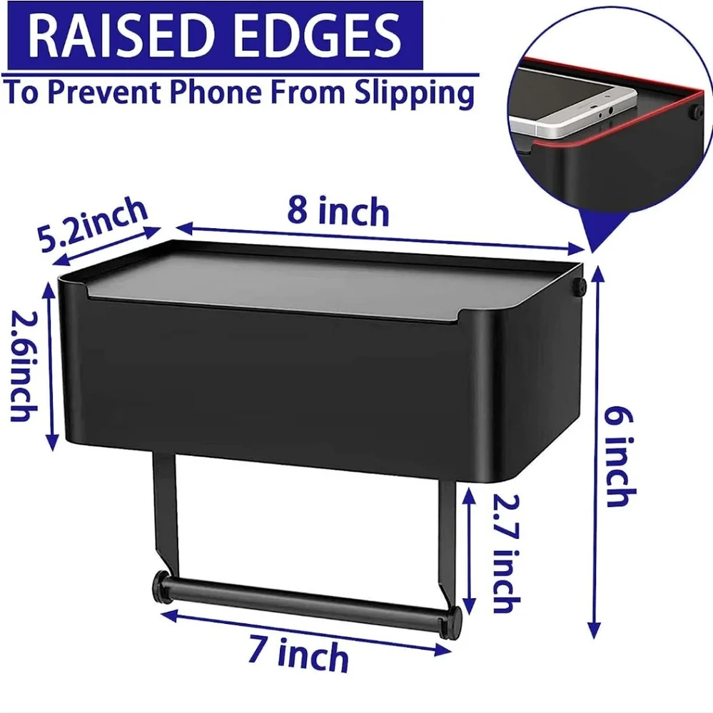 Wall-Mounted Toilet Paper Holder with Shelf and Wipes Dispenser